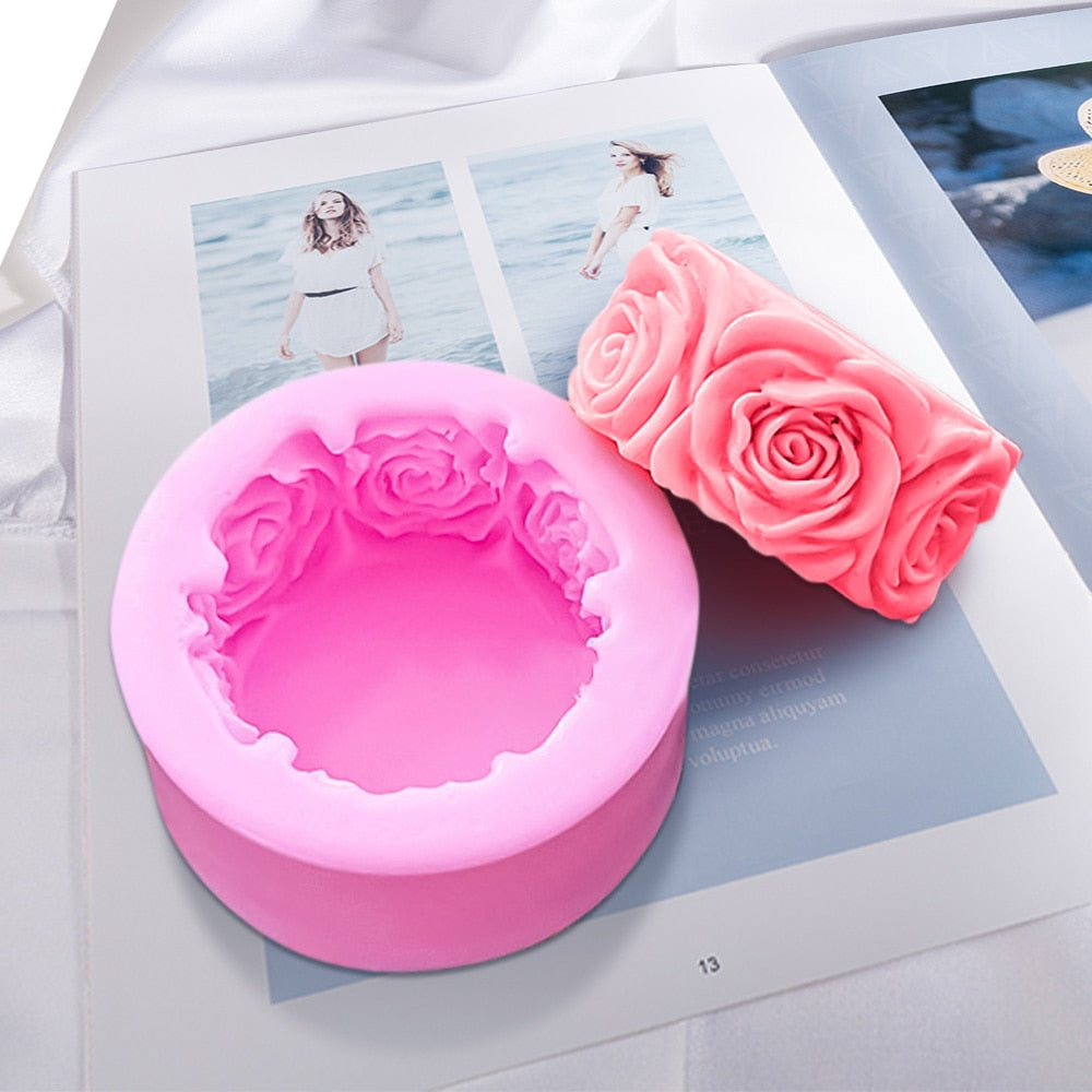 3D Round Rose Flowers Shape Silicone Soap Mold
