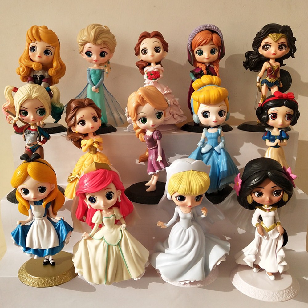 Disney Fairy Princess Ariel Elsa Anna Belle 15cm PVC Action Figure Toys For Kids Birthday Christmas Cake Topper Cake Decoration