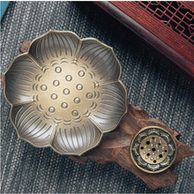 Load image into Gallery viewer, Lotus Brass Incense Burner / Candle Holder / Palo Santo Cone Incense Holder / Sage Smudge Bowl / Zen Garden / Altar Supplies / Jewelry Box
