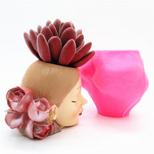 Load image into Gallery viewer, Rose Flower Woman Head Flower Pot 3D Silicone Mold Fondant Mold Resin Plaster Chocolate Candle Candy Mold
