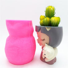 Load image into Gallery viewer, Cute girl kitten flower pot silicone mold fondant cake mold concrete resin plaster chocolate candle mold diy handmade
