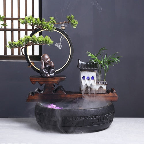 Creative Living Room Fountain Water Humidifier Lamp Ring Fish Tank Decoration